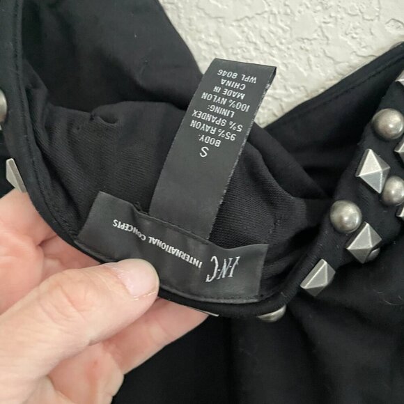 INC International Concepts Black One Shoulder Studded Dress Small - Picture 4 of 4